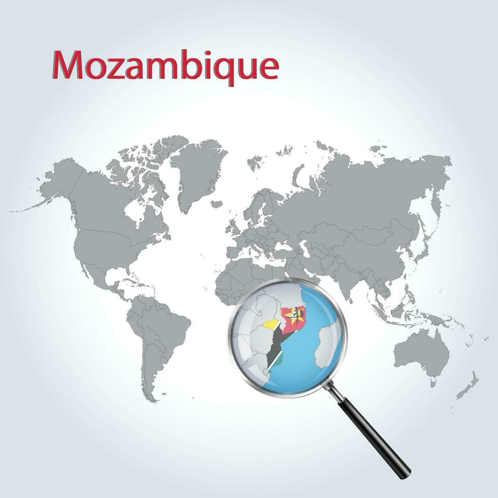 magnificado mapa Mozambique con el bandera de Mozambique ampliación de mapas, vector Arte