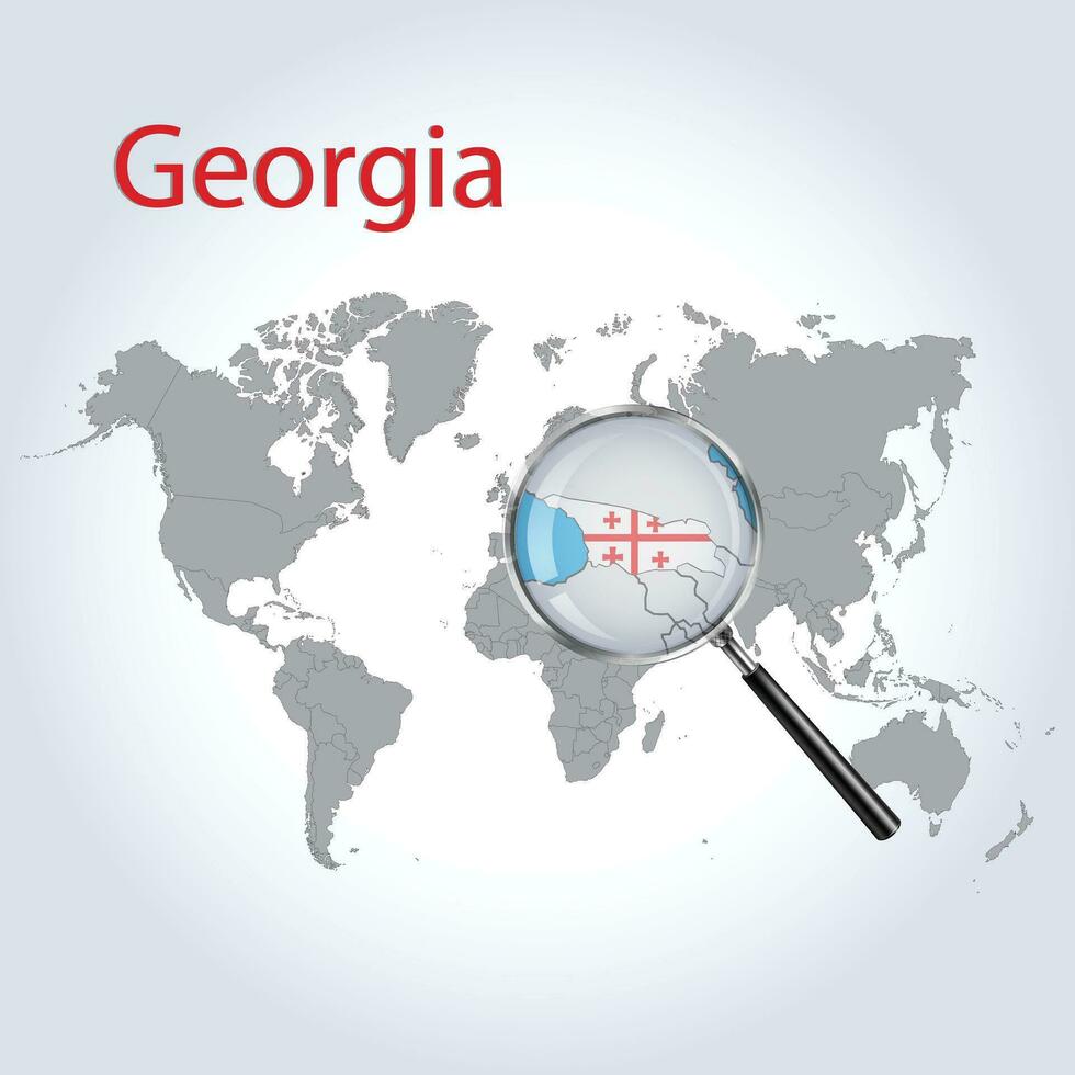 Magnified map Georgia with the flag of Georgia enlargement of maps, Vector Art