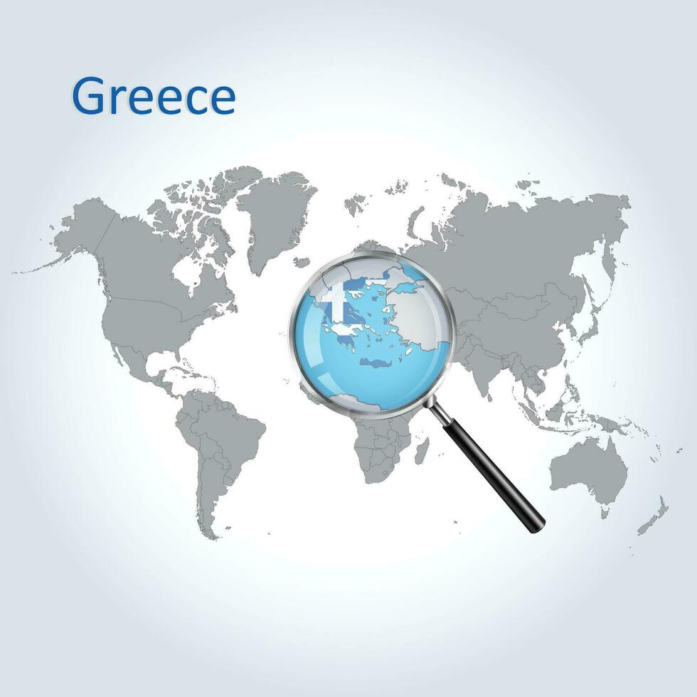 Magnified map Greece with the flag of Greece enlargement of maps, Vector Art