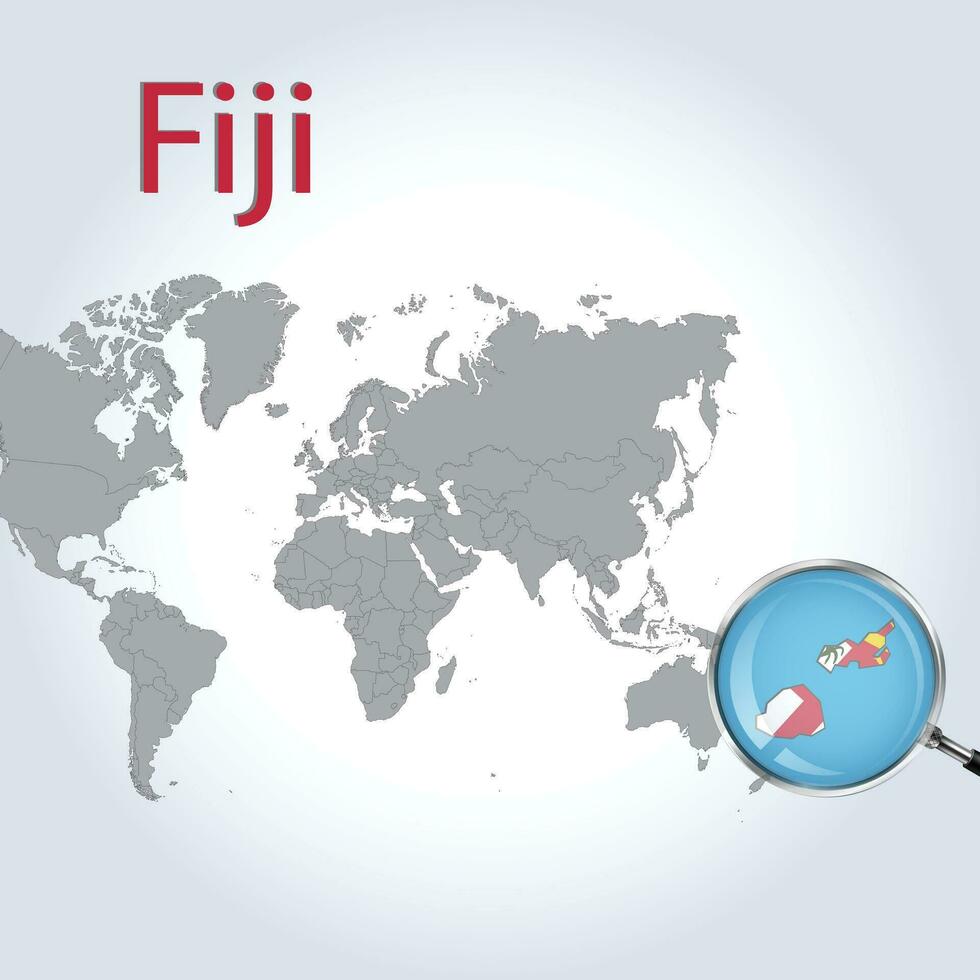 Magnified map Fiji with the flag of Fiji enlargement of maps Vector Art