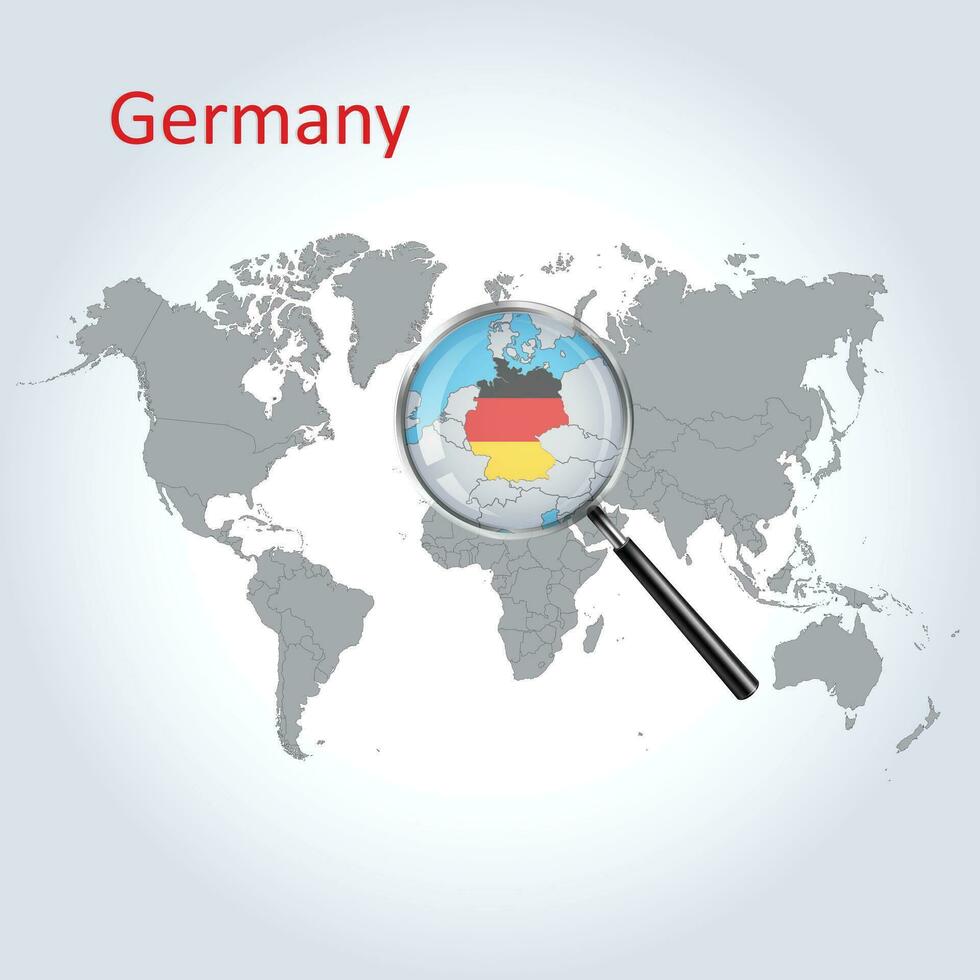 Magnified map Germany with the flag of Germany enlargement of maps Vector Art