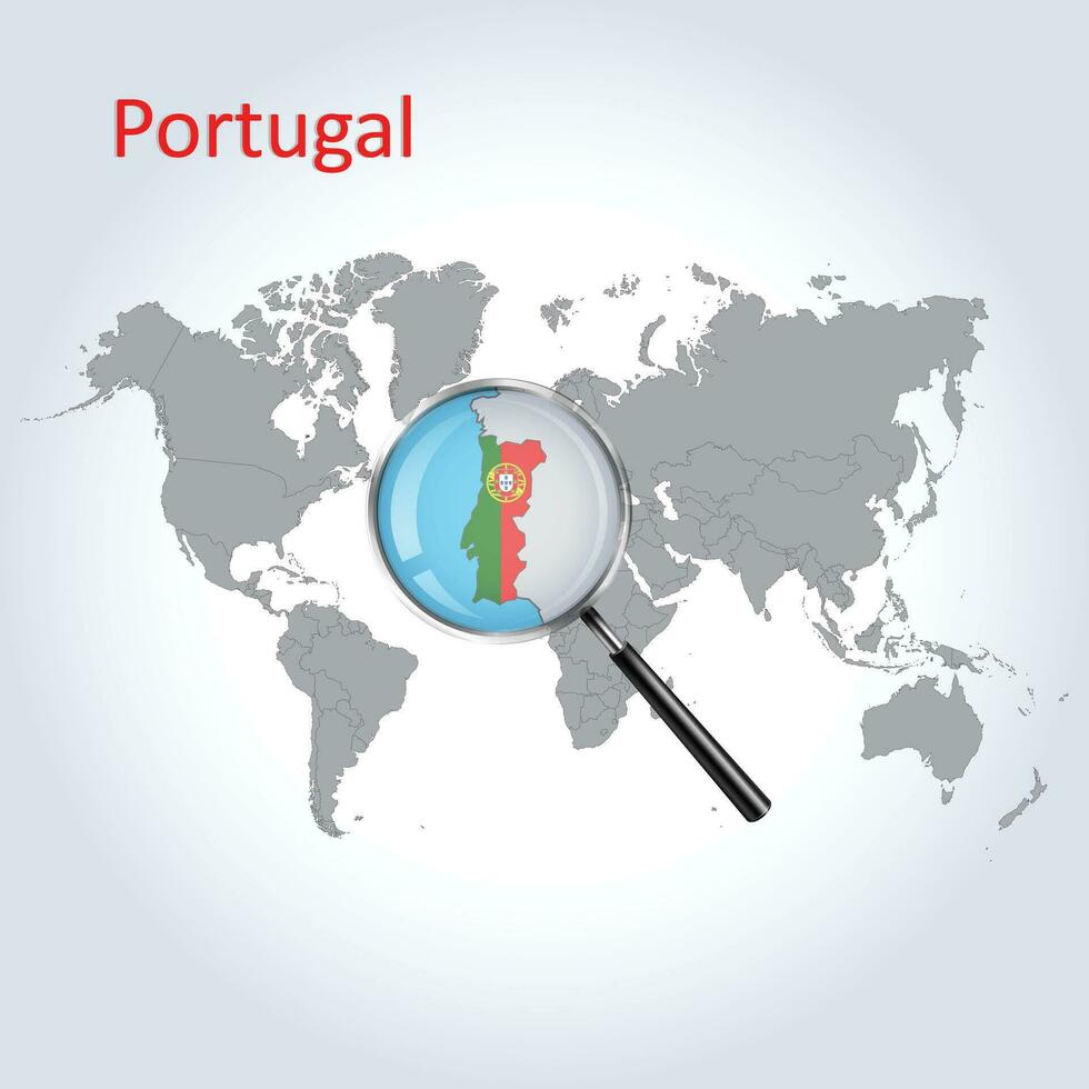 magnificado mapa Portugal con el bandera de Portugal ampliación de el mapa, el vector archivo
