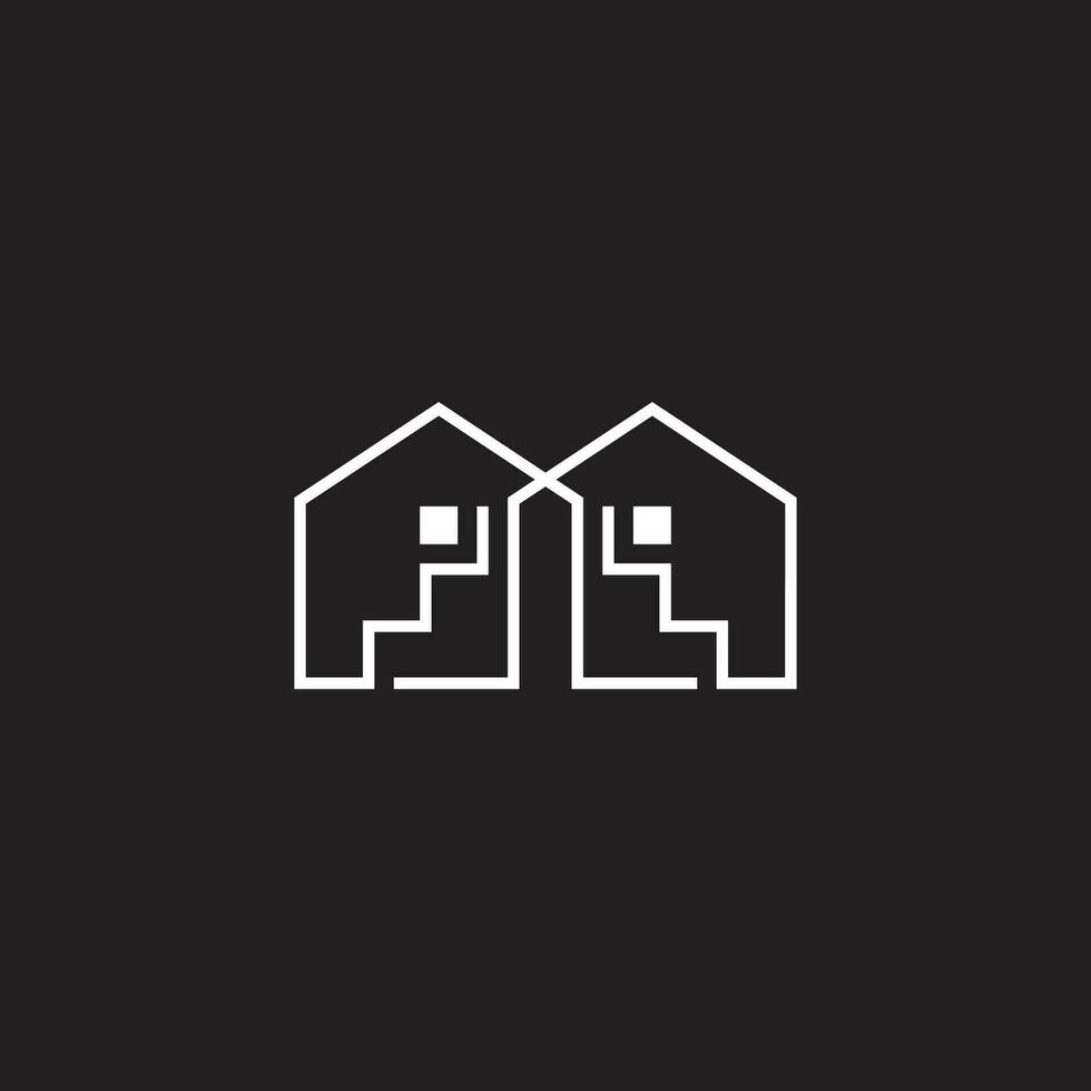 linked house triangle stairs thin line logo vector