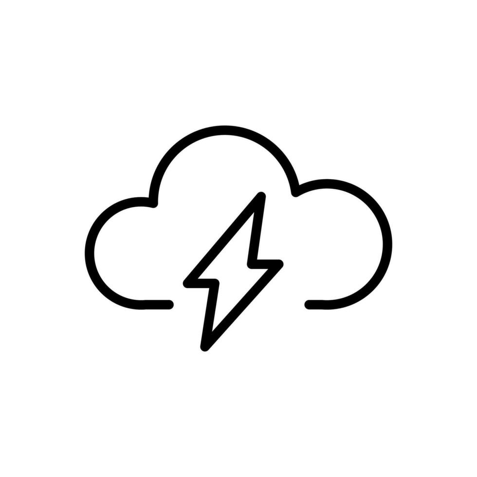 Vector black line icon lightning in the cloud isolated on white background