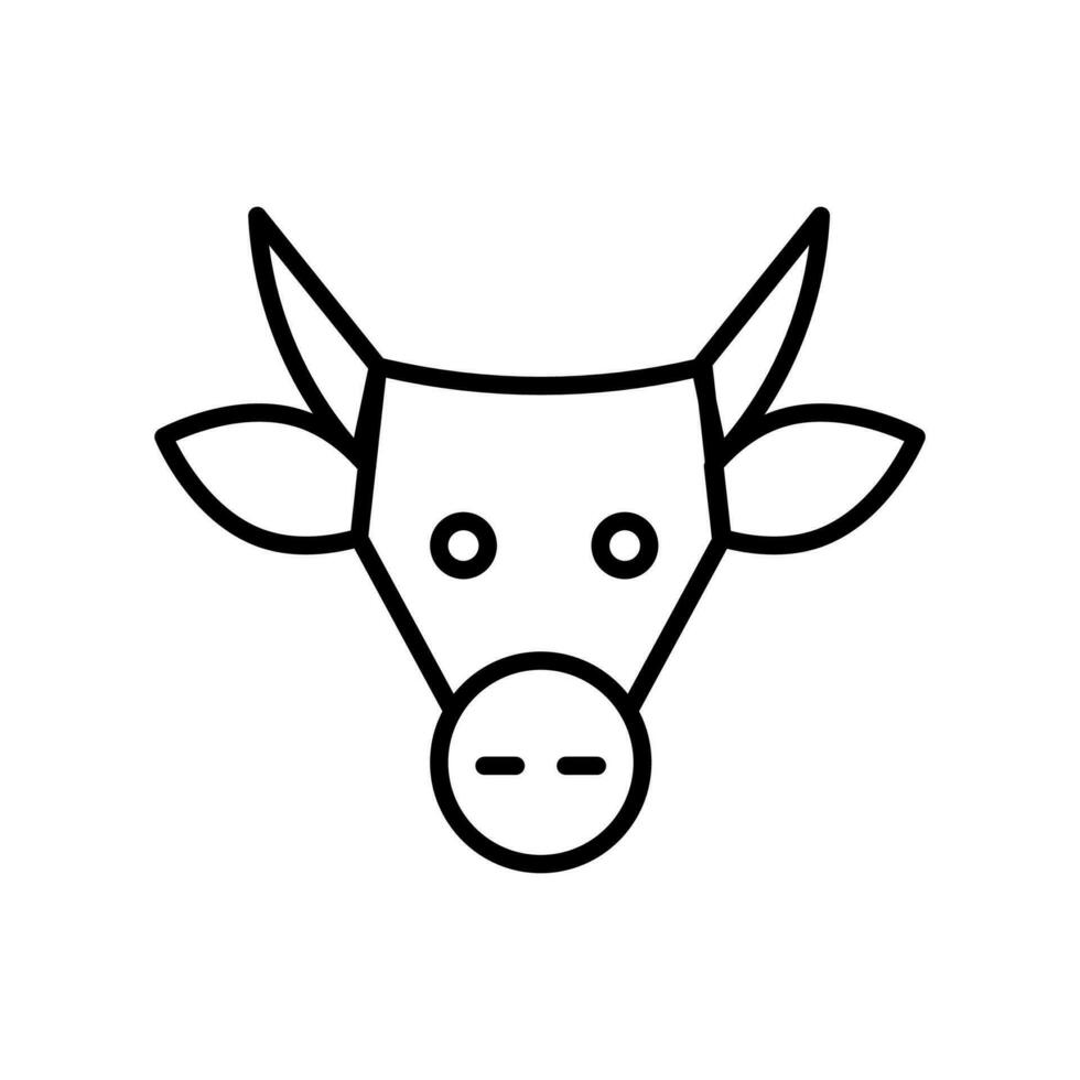 Vector black line icon cow head isolated on white background
