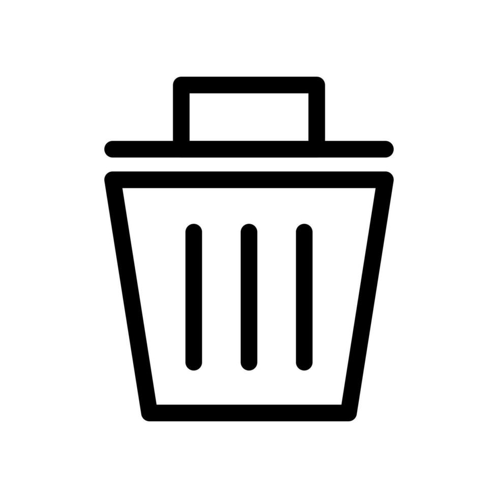 Vector black line icon garbage bin isolated on white background