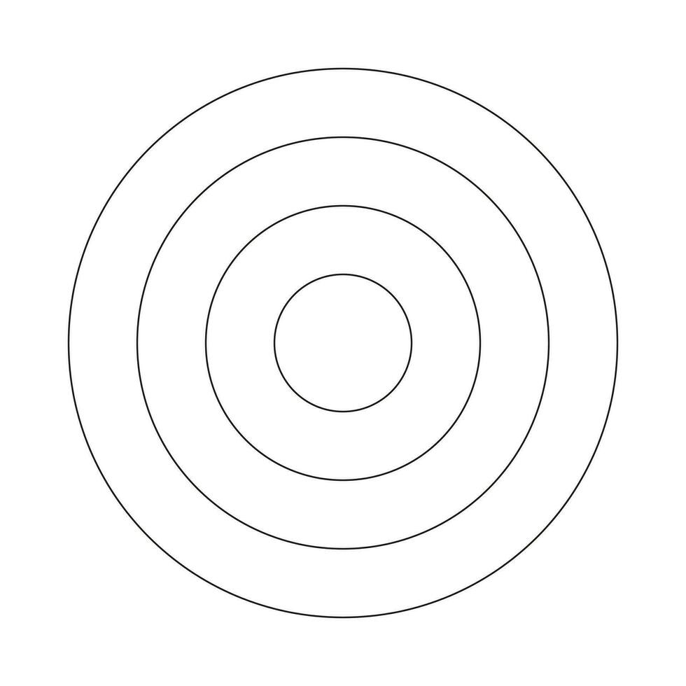 Polar grid of 3 concentric circles. Circle diagram divided on three equal segments. Blank polar graph paper. Wheel of life or habits tracker. Vector illustration.