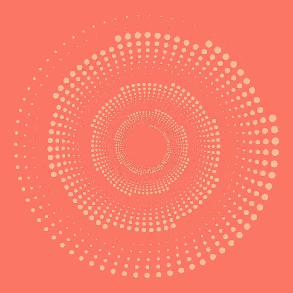 Abstract background. Design spiral dots backdrop. Optical art  peach fuzz pattern. Vector illustration.