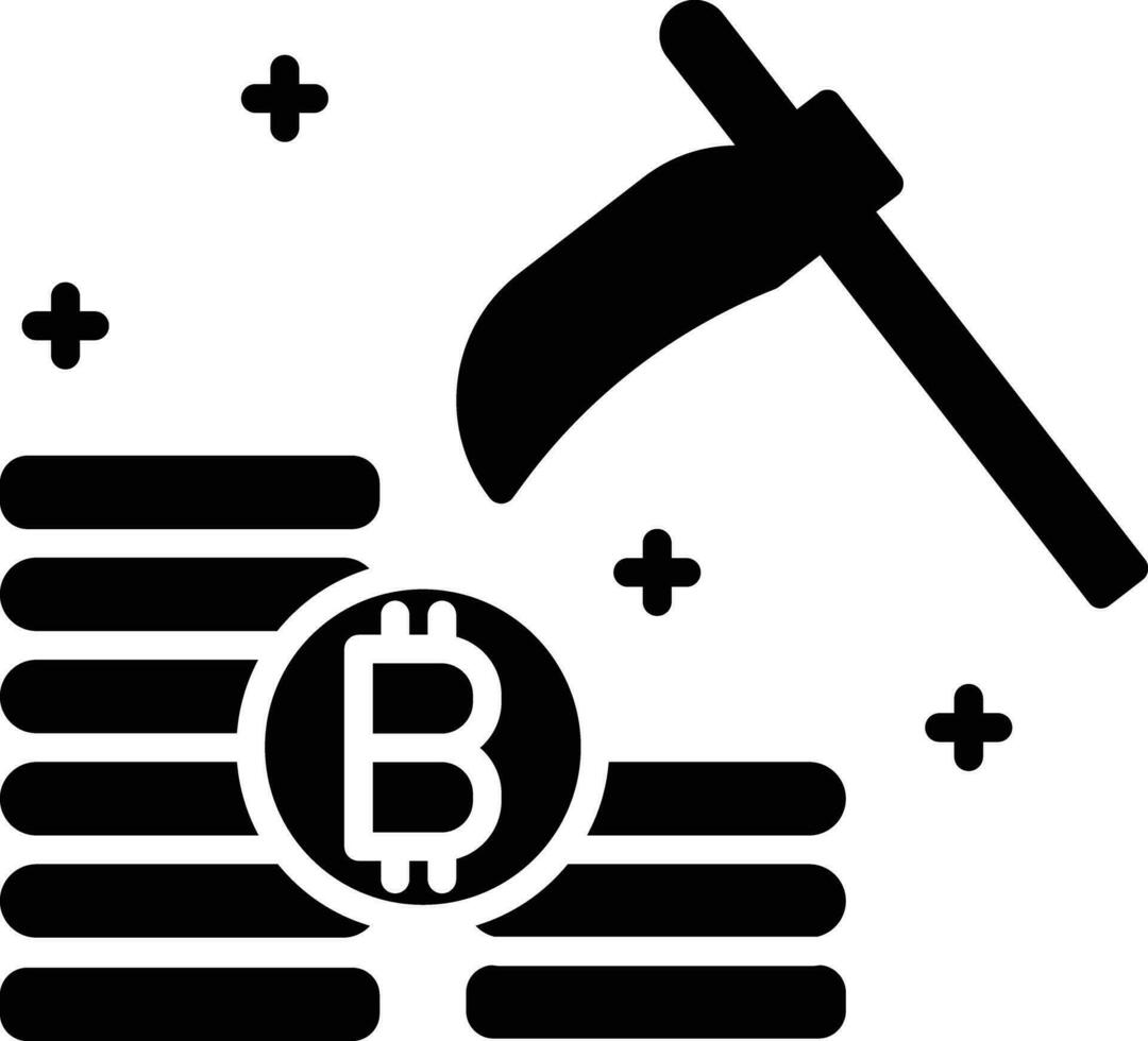 bitcoin minería sólido y glifo vector ilustración