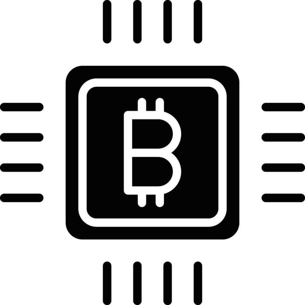 bitcoin chip sólido y glifo vector ilustración