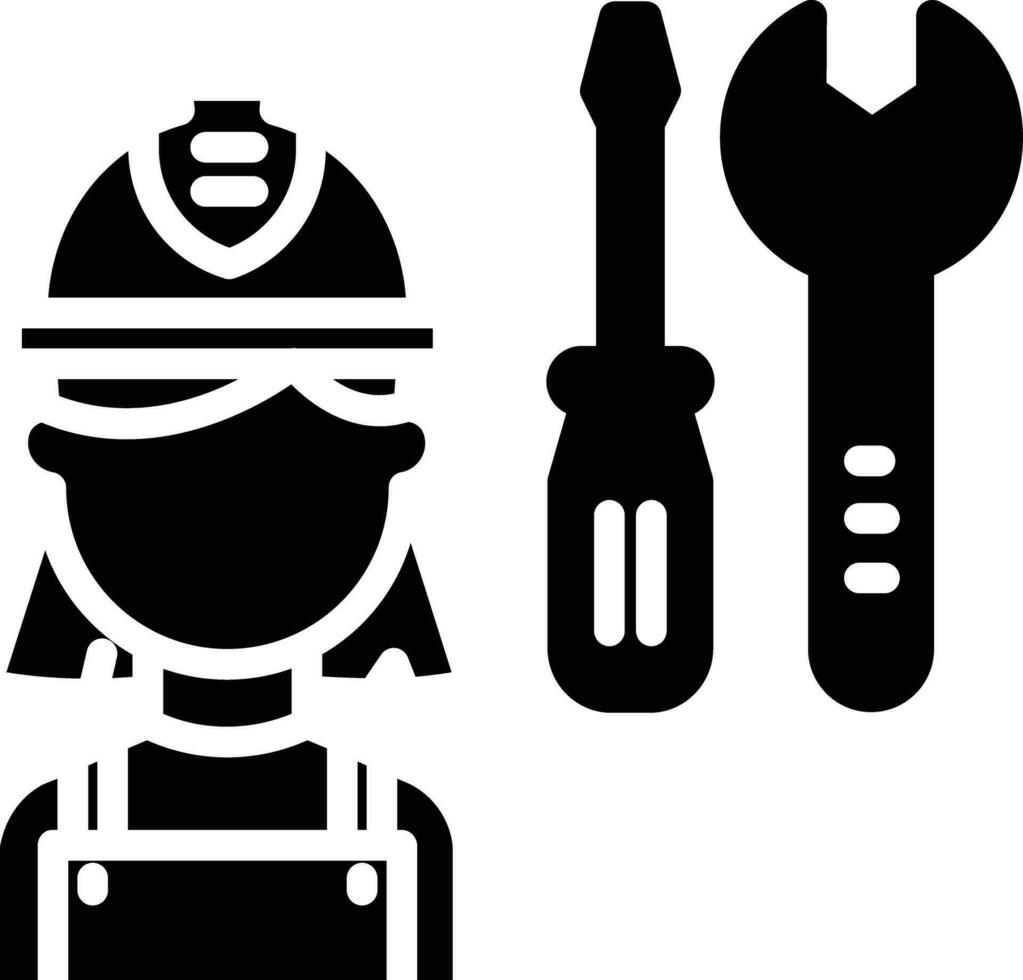 Female mechanic solid and glyph vector illustration