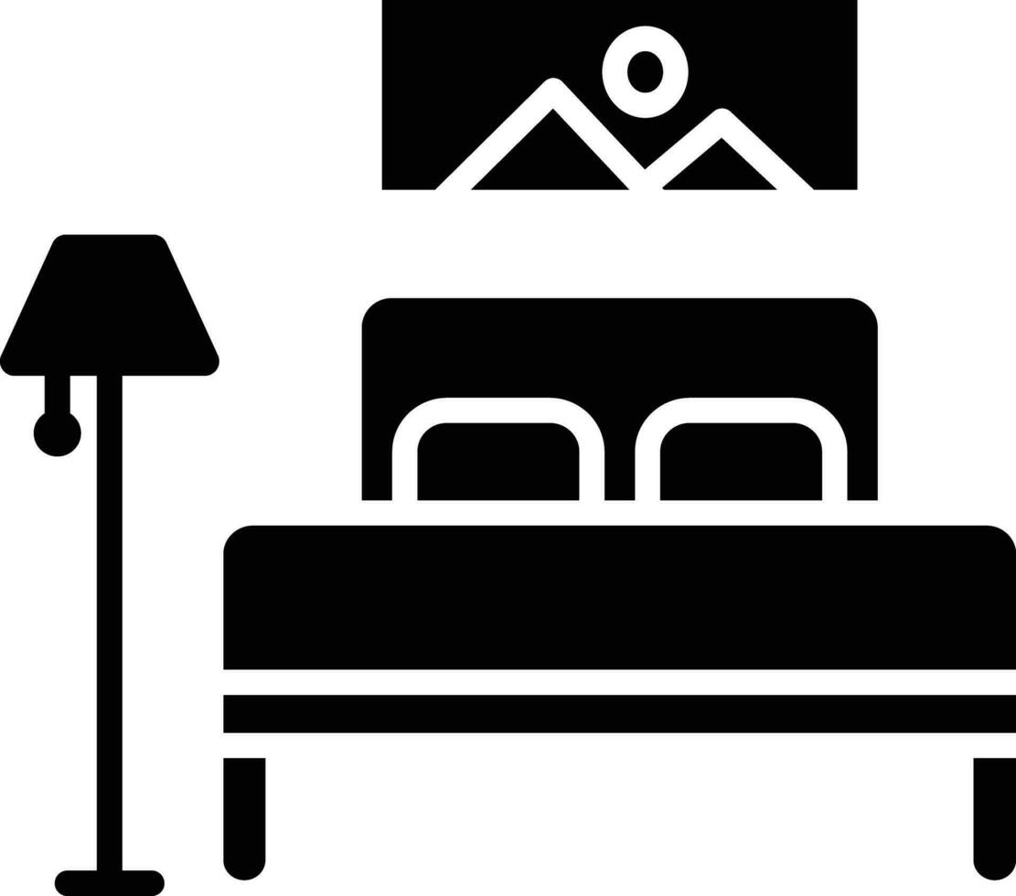 Bedroom and lamp solid and glyph vector illustration