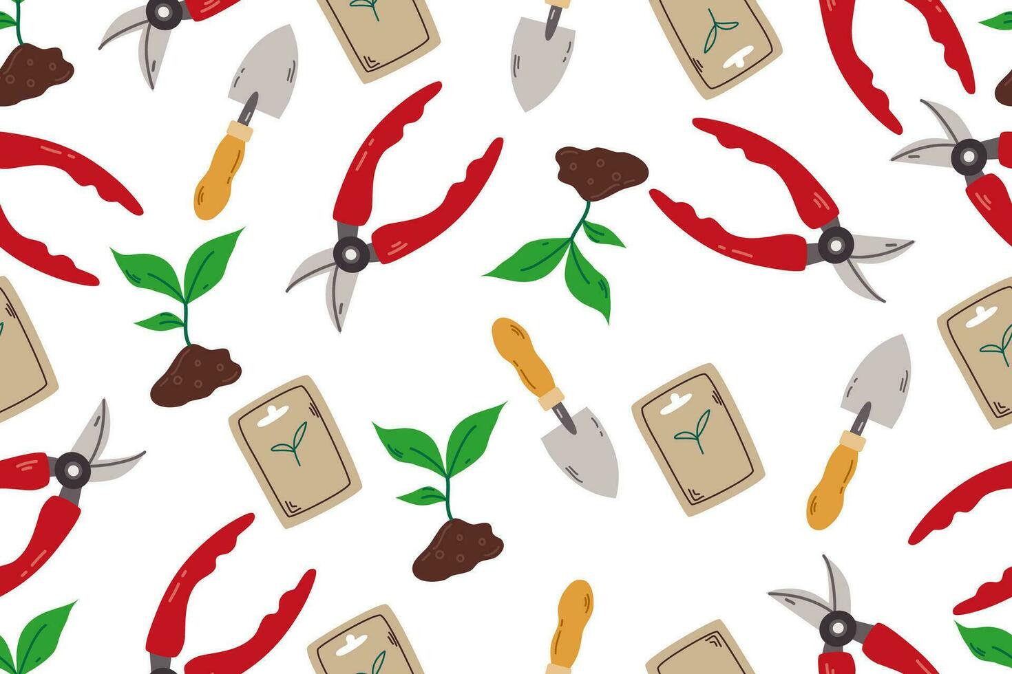 Seamless pattern with Gardening elements.Home gardening and plant care concept.Vector illustration. Isolated on white background. vector