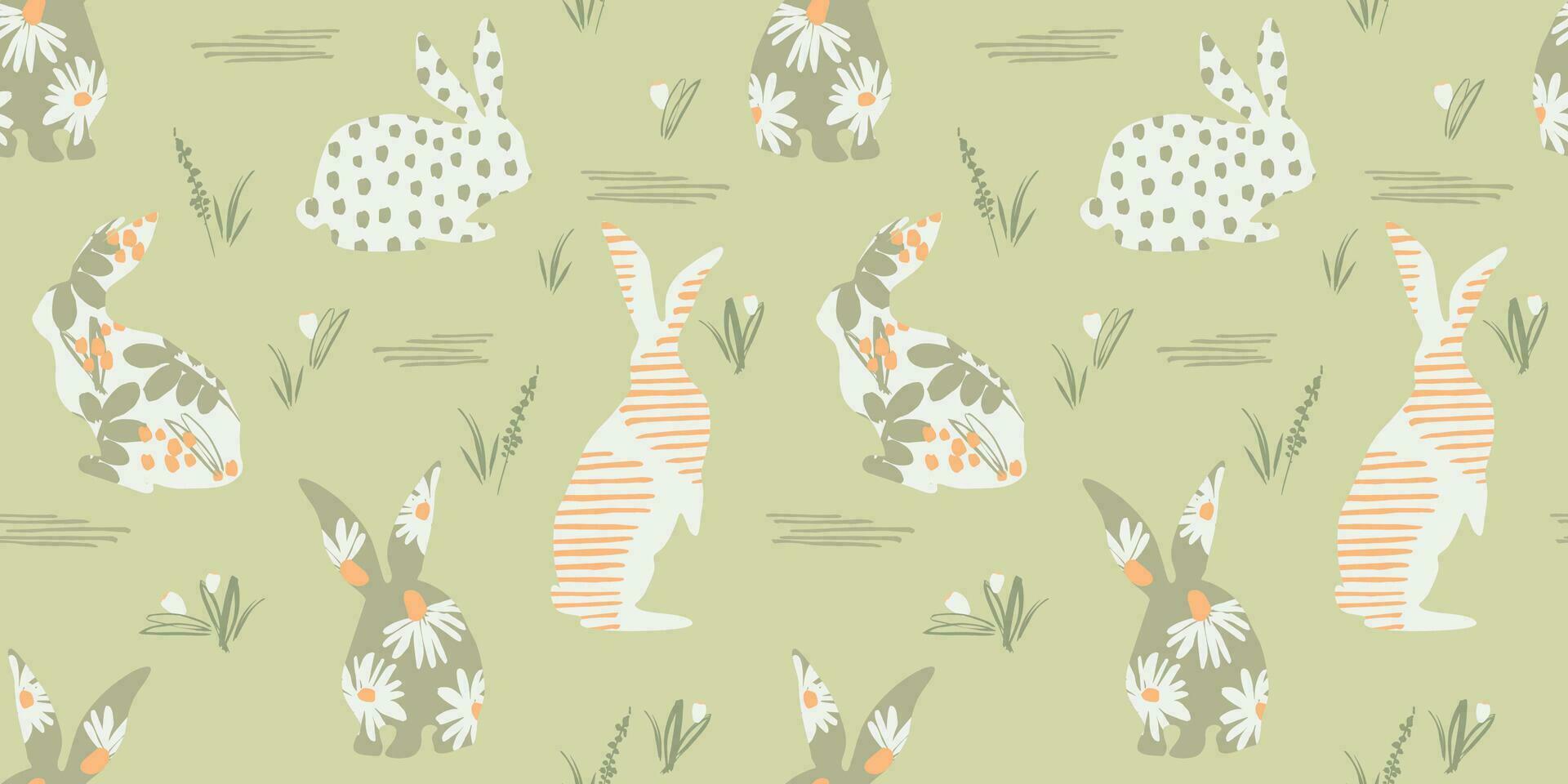 Happy Easter. Vector seamless pattern with abstract rabbits. Design element.