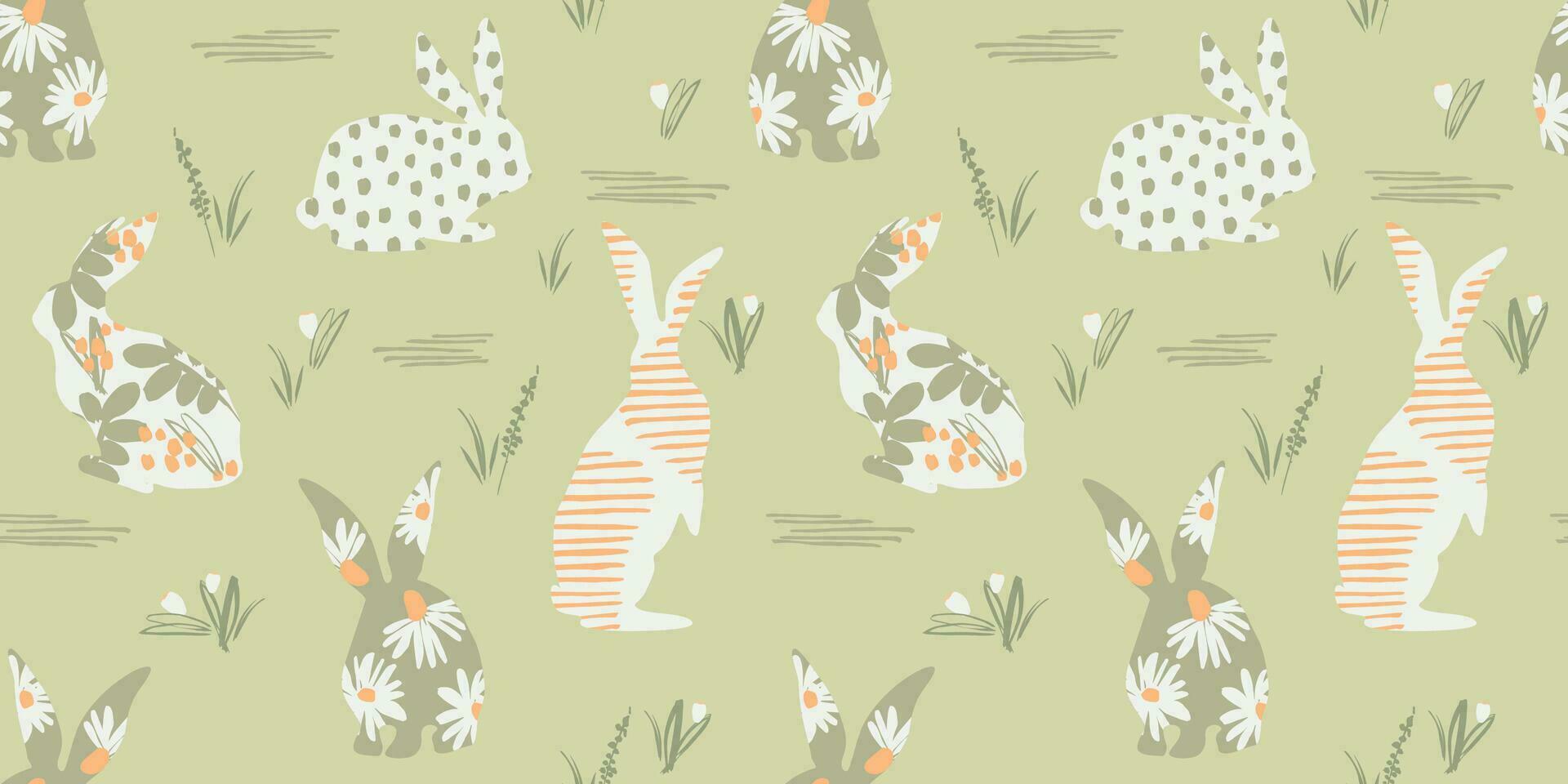 Happy Easter. Vector seamless pattern with abstract rabbits. Design element.