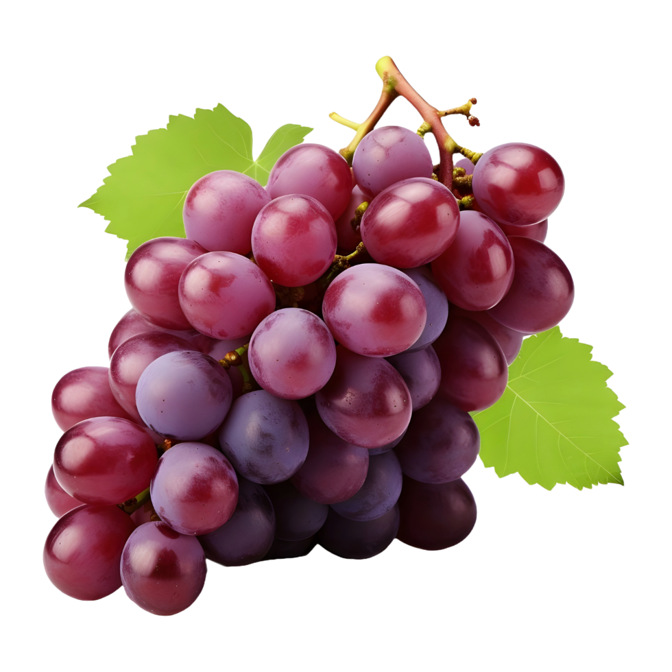 AI generated Purple Grapes with leaves on Transparent background - Ai Generated png