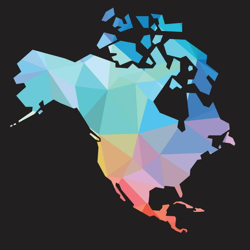 Colorful abstract vector low polygonal of North America map.