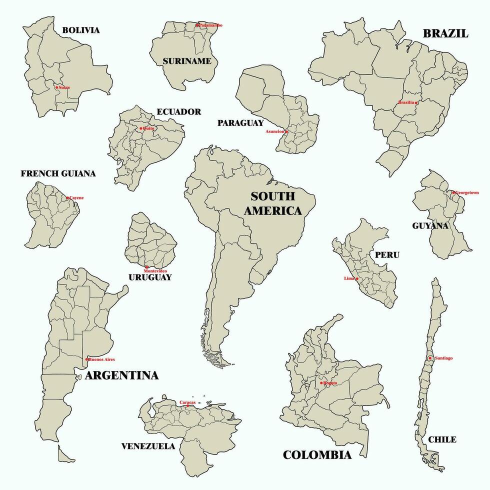 Doodle freehand drawing of Sourh America countries map. vector