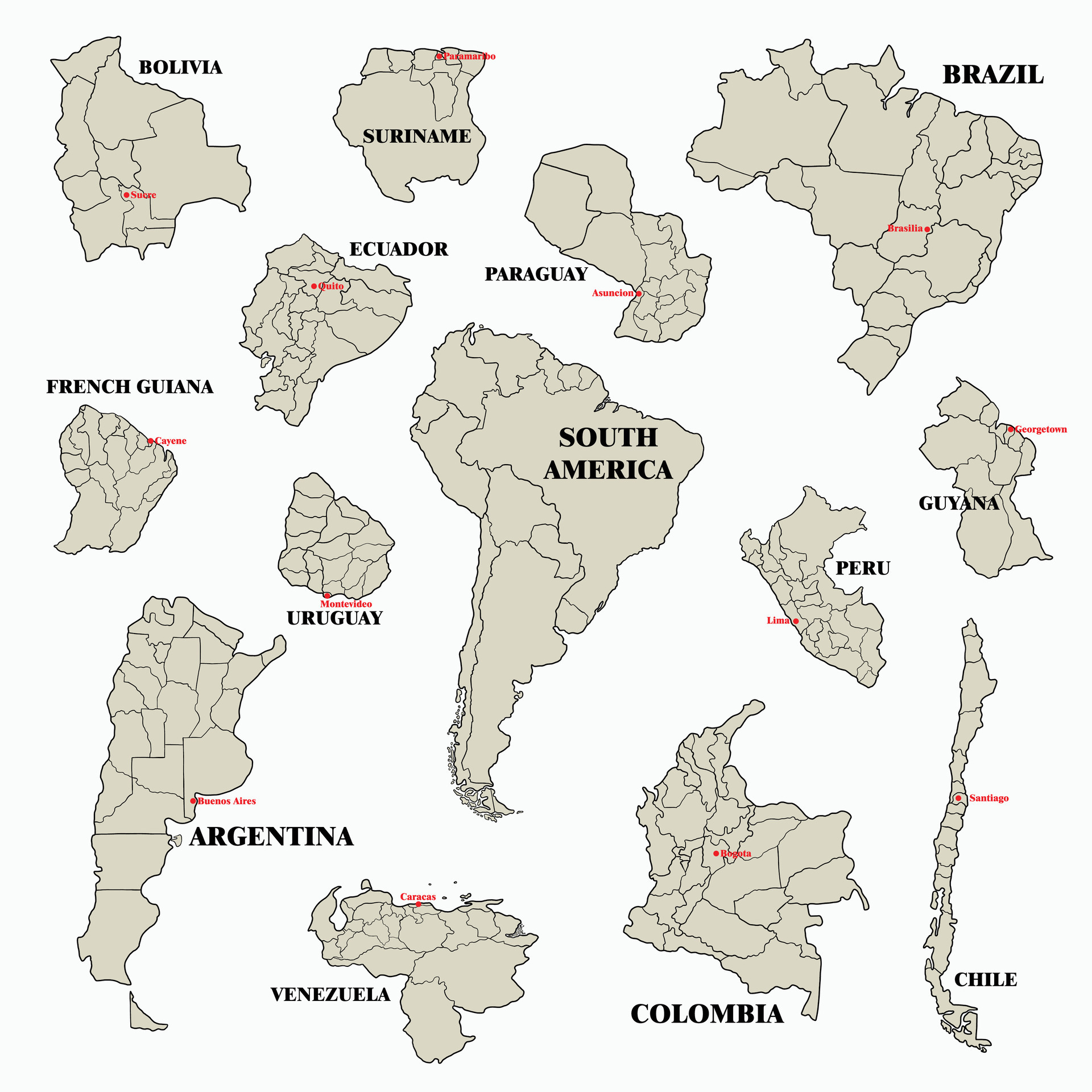 Doodle freehand drawing of Sourh America countries map. 36706382 Vector