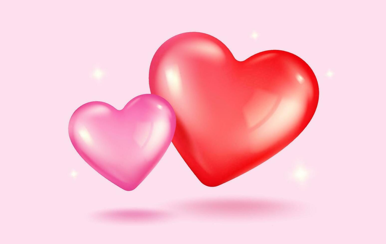 Vector icons of pink and red hearts for Valentine's Day in realistic 3d style.