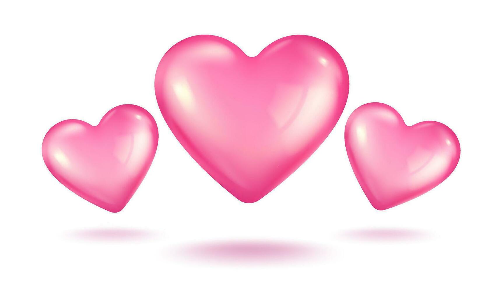 Vector icon of three pink hearts for Valentine's Day in realistic 3d style. Vector realistic banner with heart on white background.