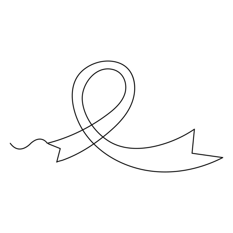 Gift bow continuous one line art drawing of new year holidays, ribbons, celebration, Christmas, packaging, curls vector