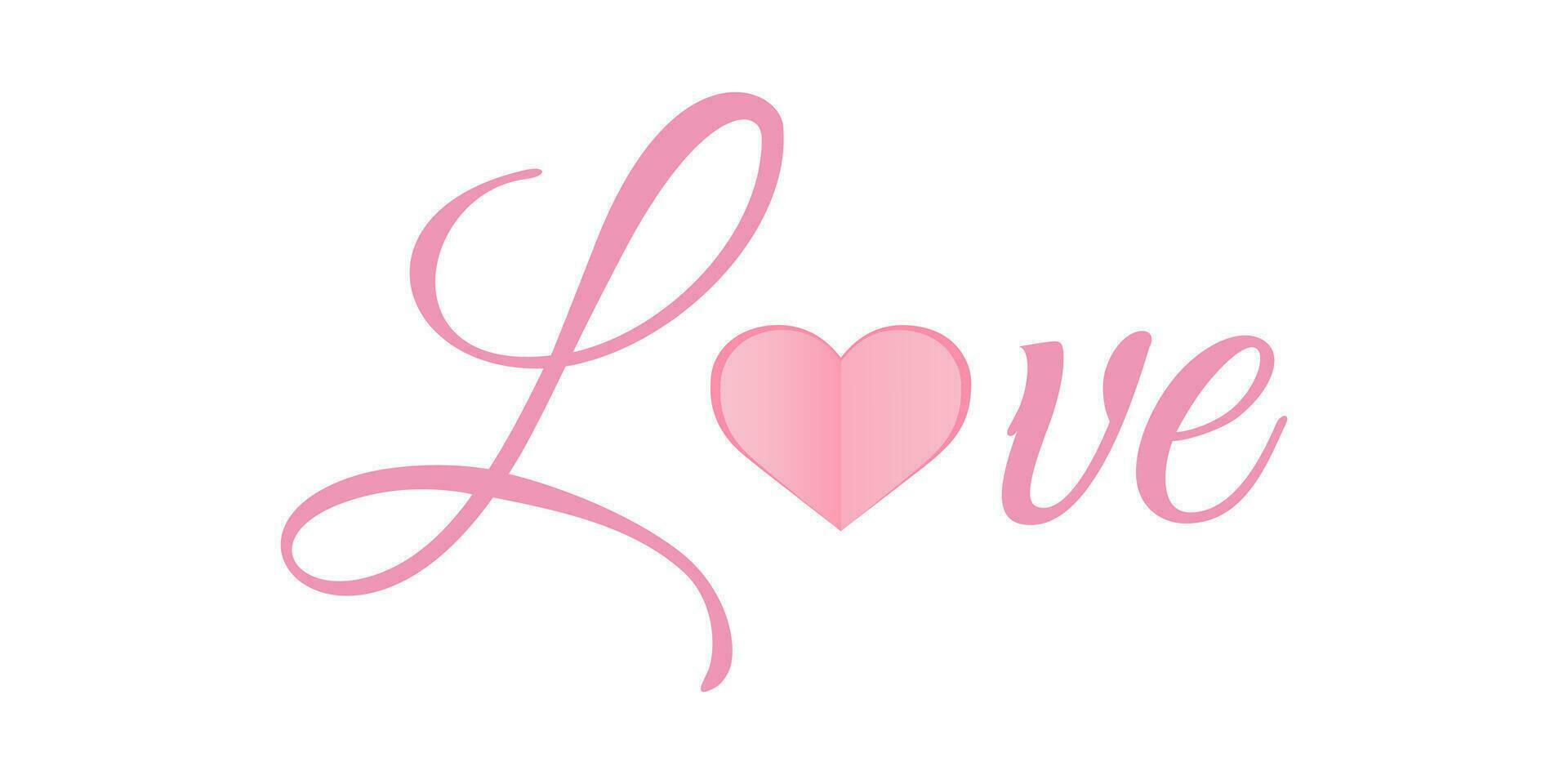 The text Love and a heart. Calligraphic inscriptions. Valentine's Day greeting card template. Vector