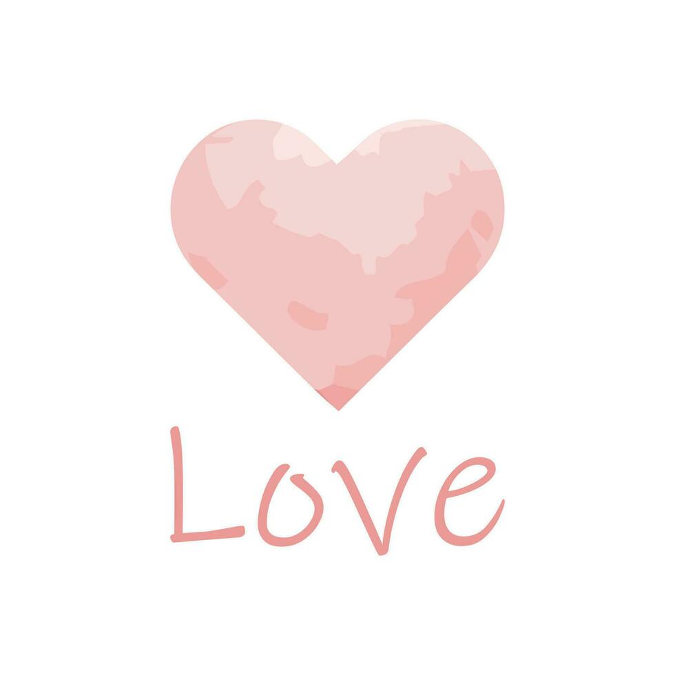 Beautiful pink watercolor hearts on a white background. Vector illustration. The word Love