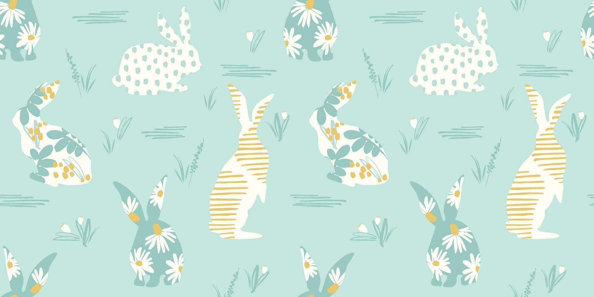 Happy Easter. Vector seamless pattern with abstract rabbits. Design element.