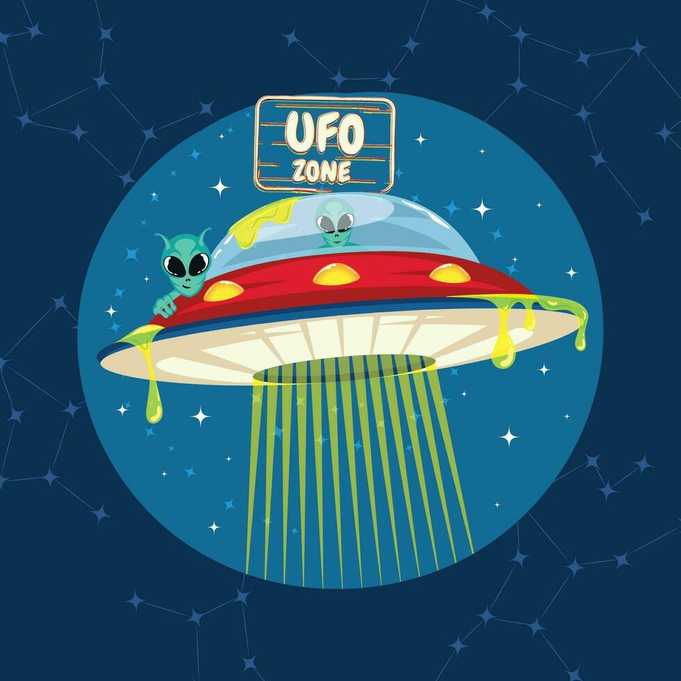 Cute cartoon alien UFO sticker Vector