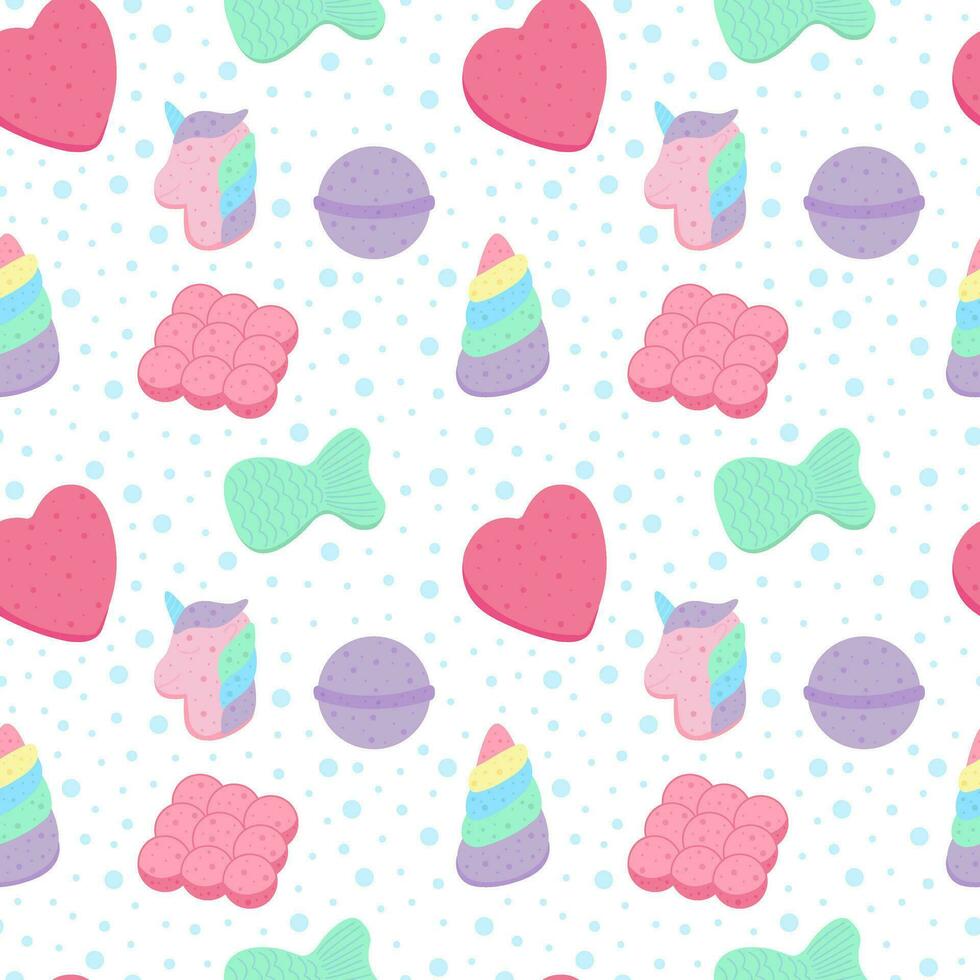 Bath bombs vector seamless pattern. Home aroma bath bombs pattern