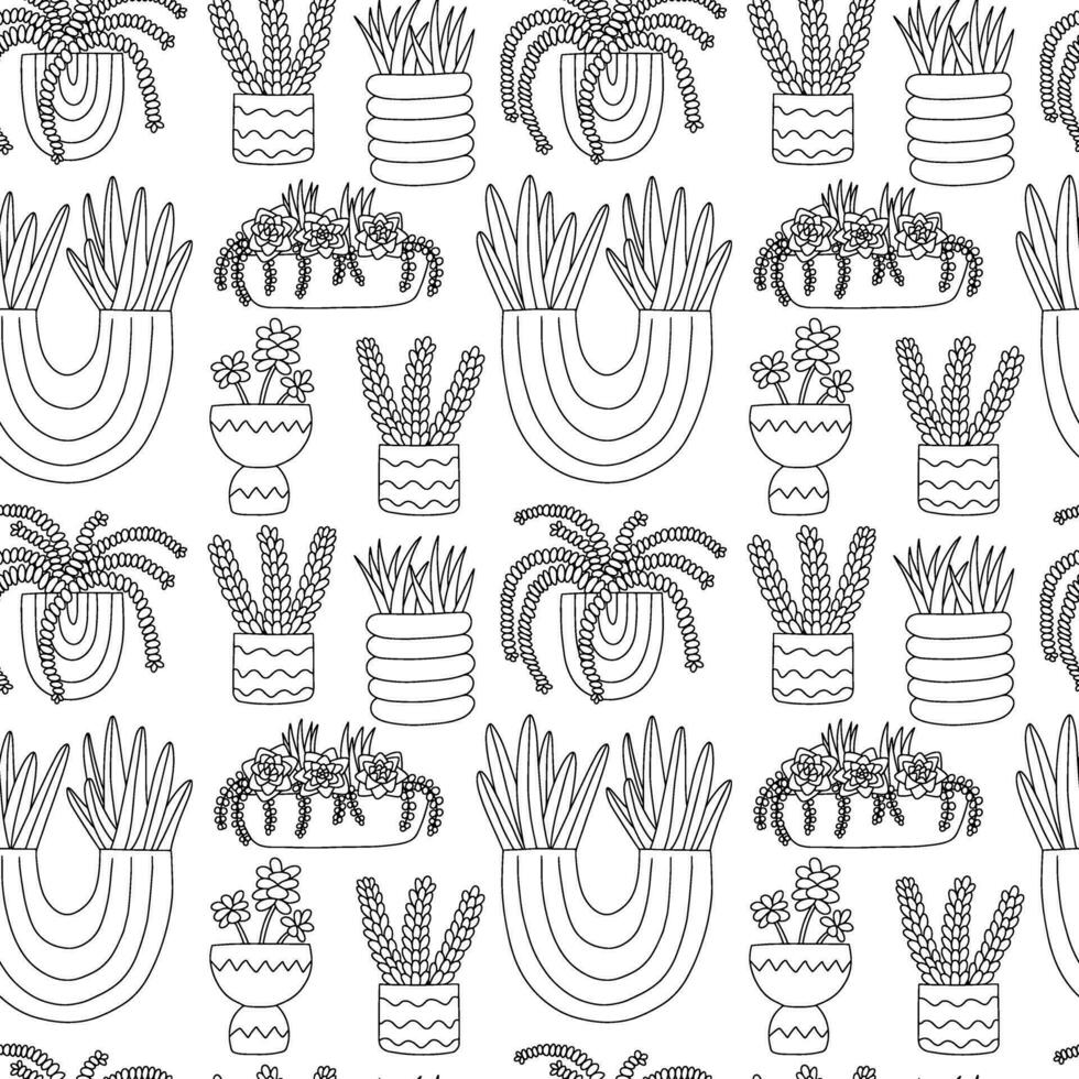 Different succulent plants doodle vector seamless pattern