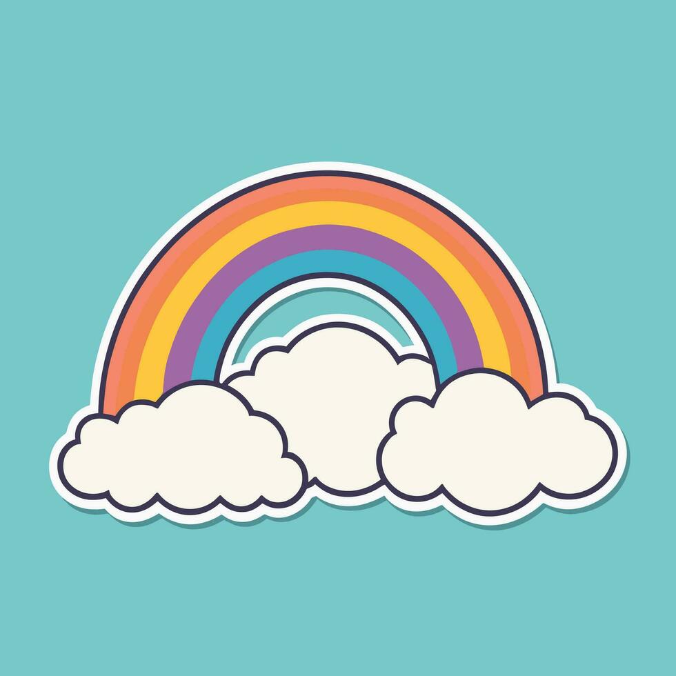 Rainbow sticker with clouds vector illustration