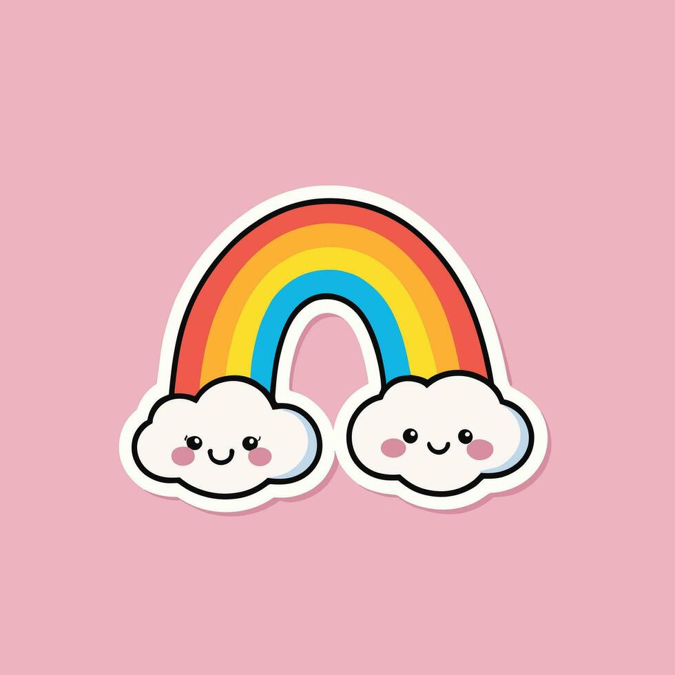 kawaii arco iris nube dibujos animados pegatina diseño vector