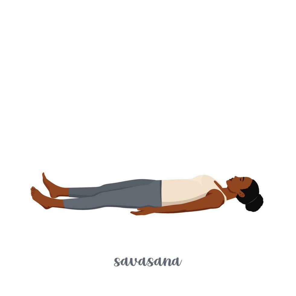 mujer haciendo shavasana o cadáver pose. yoga práctica. vector