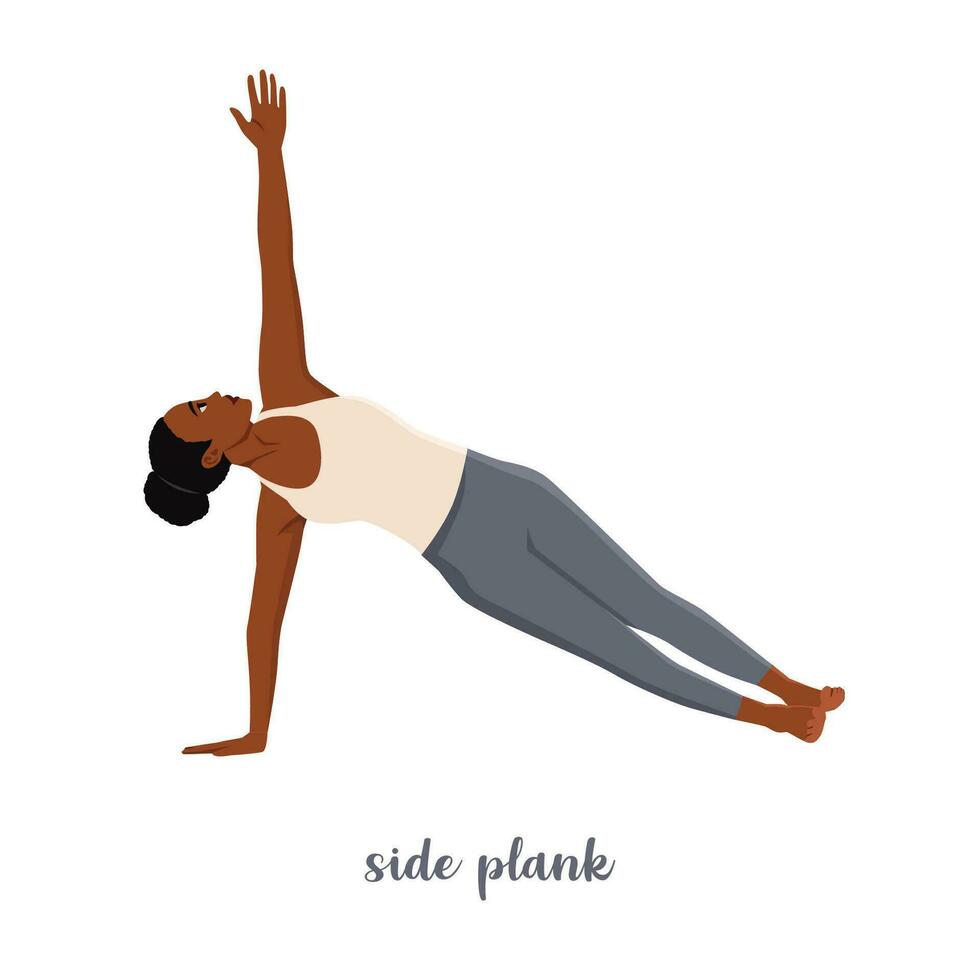 Woman doing side plank for abdominal workout. vector