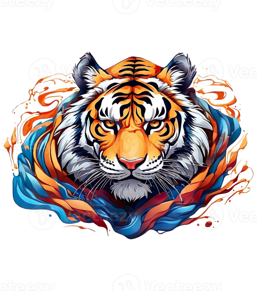 AI generated tiger head mascot with color bandage for t-shirt images ready to print png