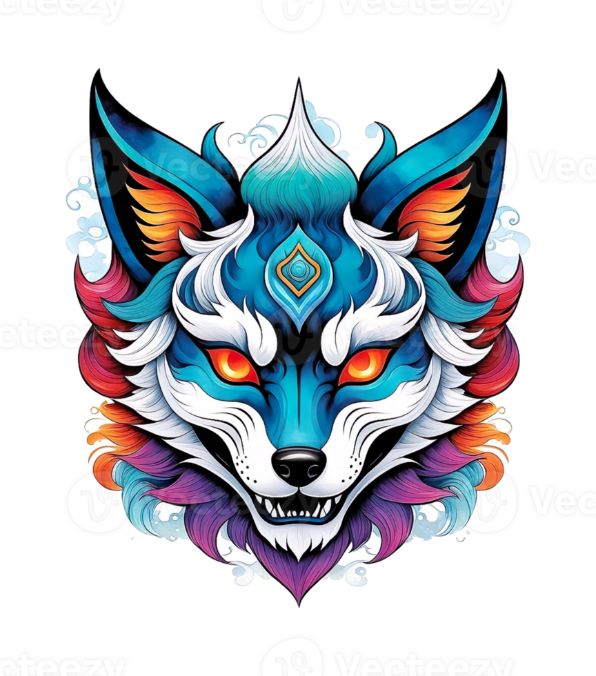 AI generated kitsune mascot, for t-shirt designs ready to print, logos, icons png