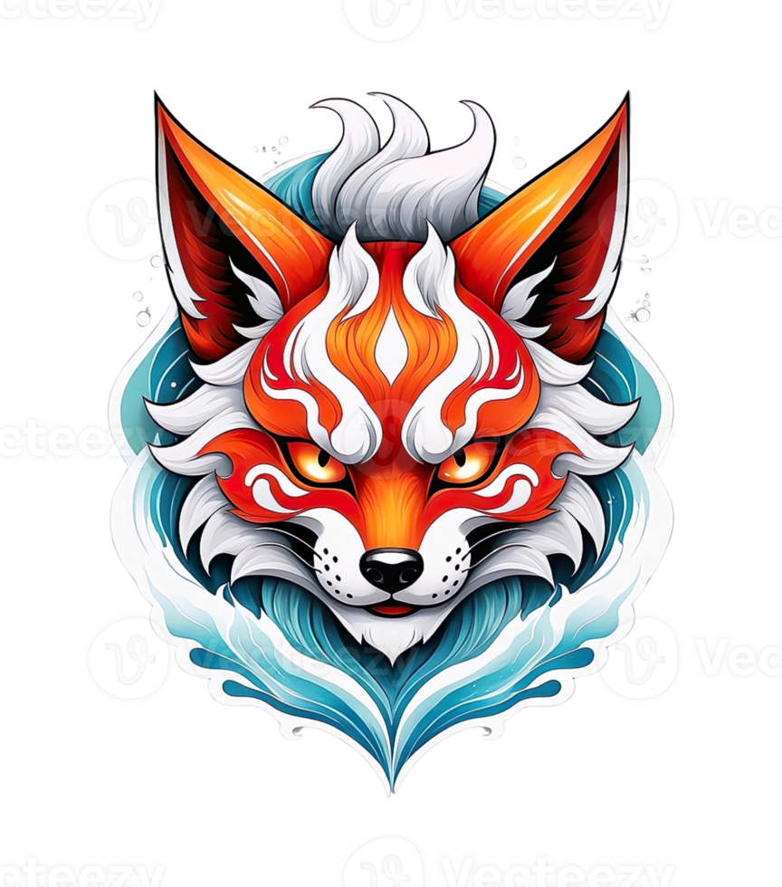 ai genererad kitsune maskot, för t-shirt mönster redo till skriva ut, logotyper, ikoner png