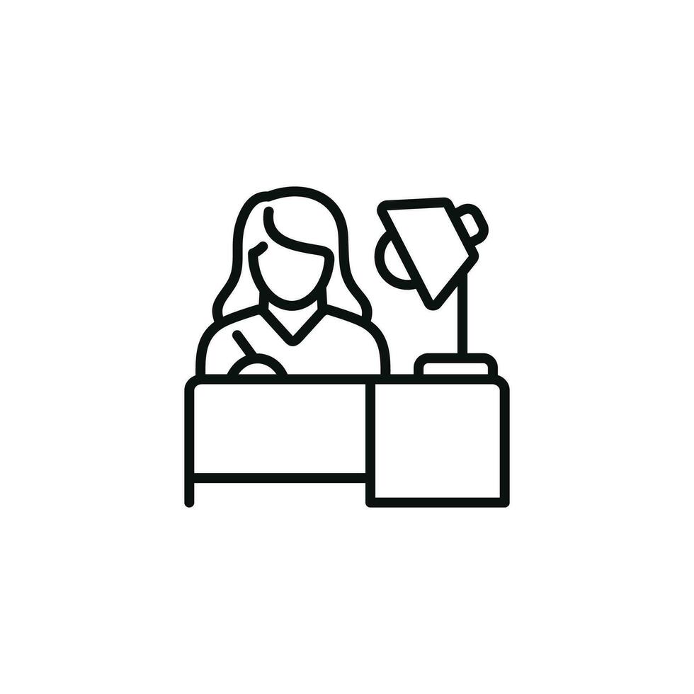 Studying table line icon isolated on white background. Desktop workplace icon vector