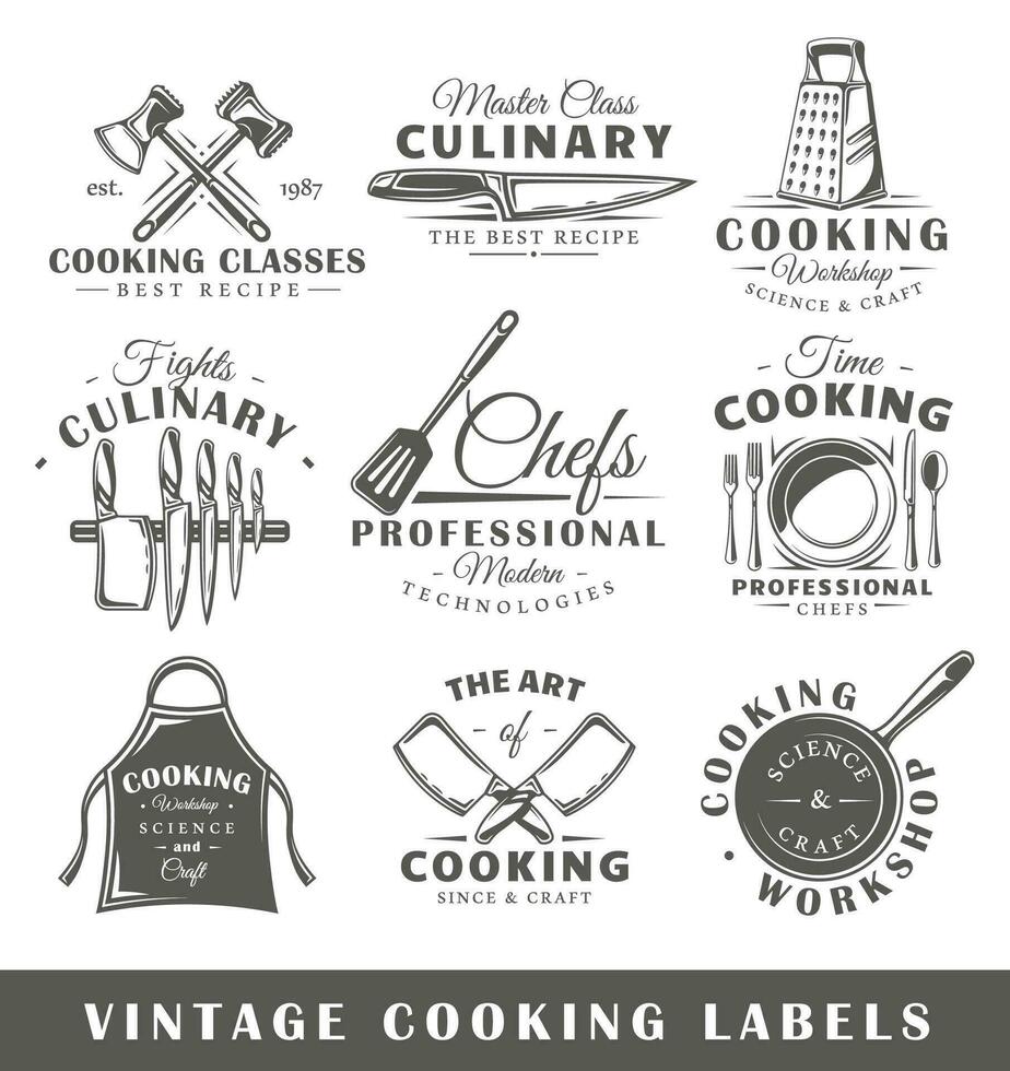 conjunto de Clásico Cocinando etiquetas vector