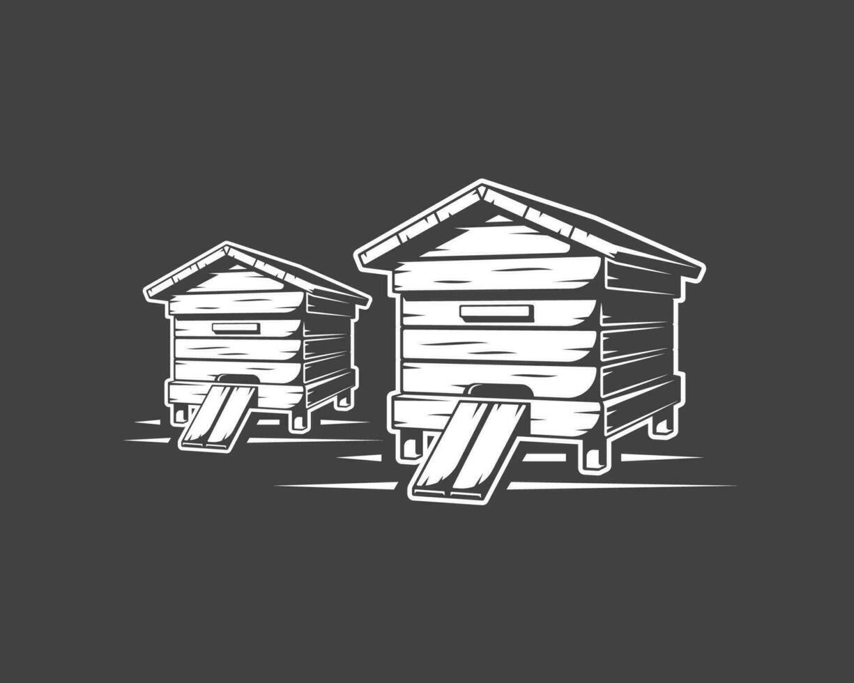 Beehives isolated on black background vector
