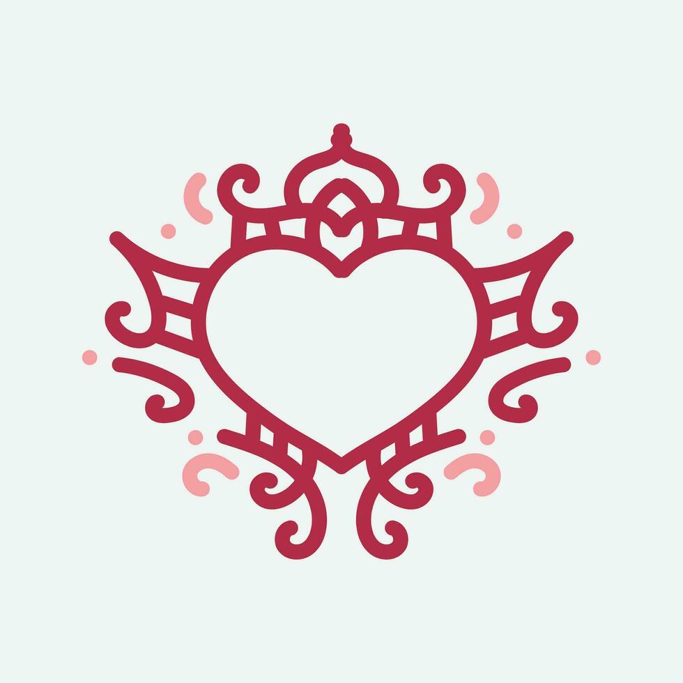 Vector Heart shape frame with vintage style on white background