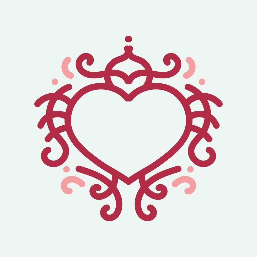 Vector Heart shape frame with vintage style on white background