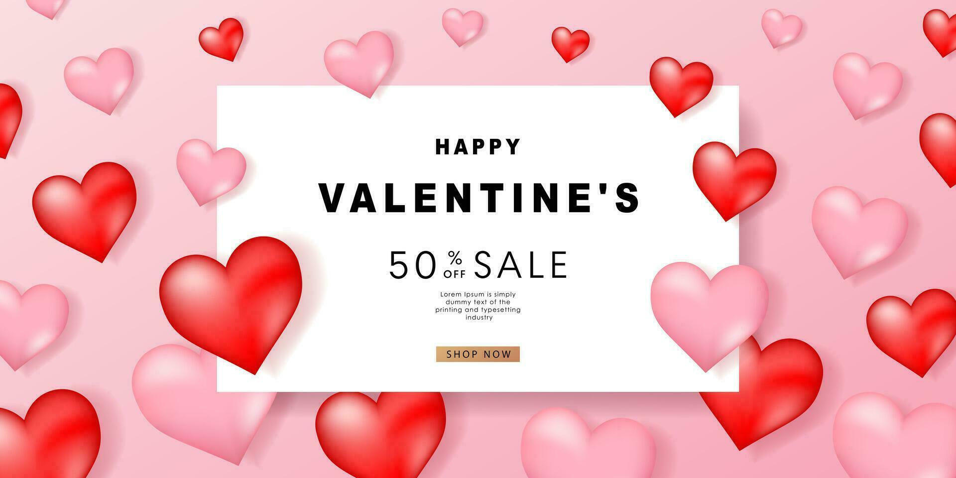 Valentine's day posters set. 3d hearts background with place for text. Romantic sale banners templates, vouchers or invitation cards. Vector illustration.