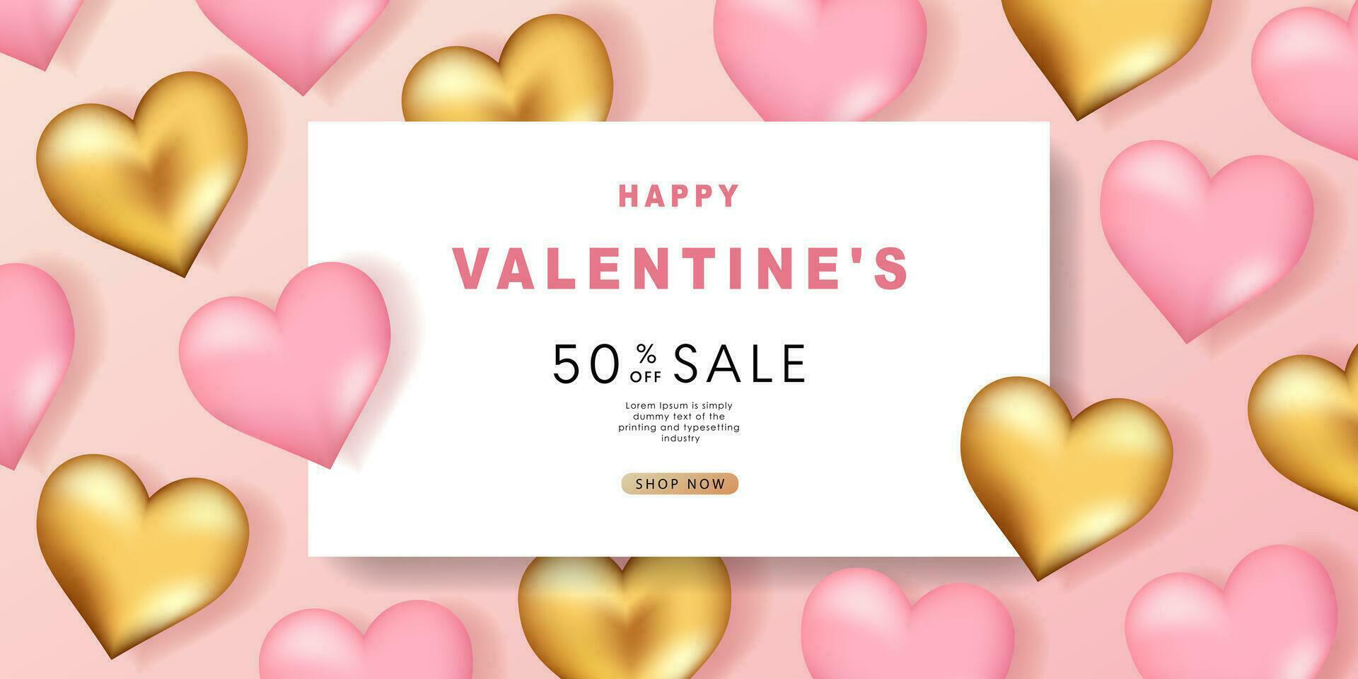 Valentine's day posters set. 3d hearts background with place for text. Romantic sale banners templates, vouchers or invitation cards. Vector illustration.