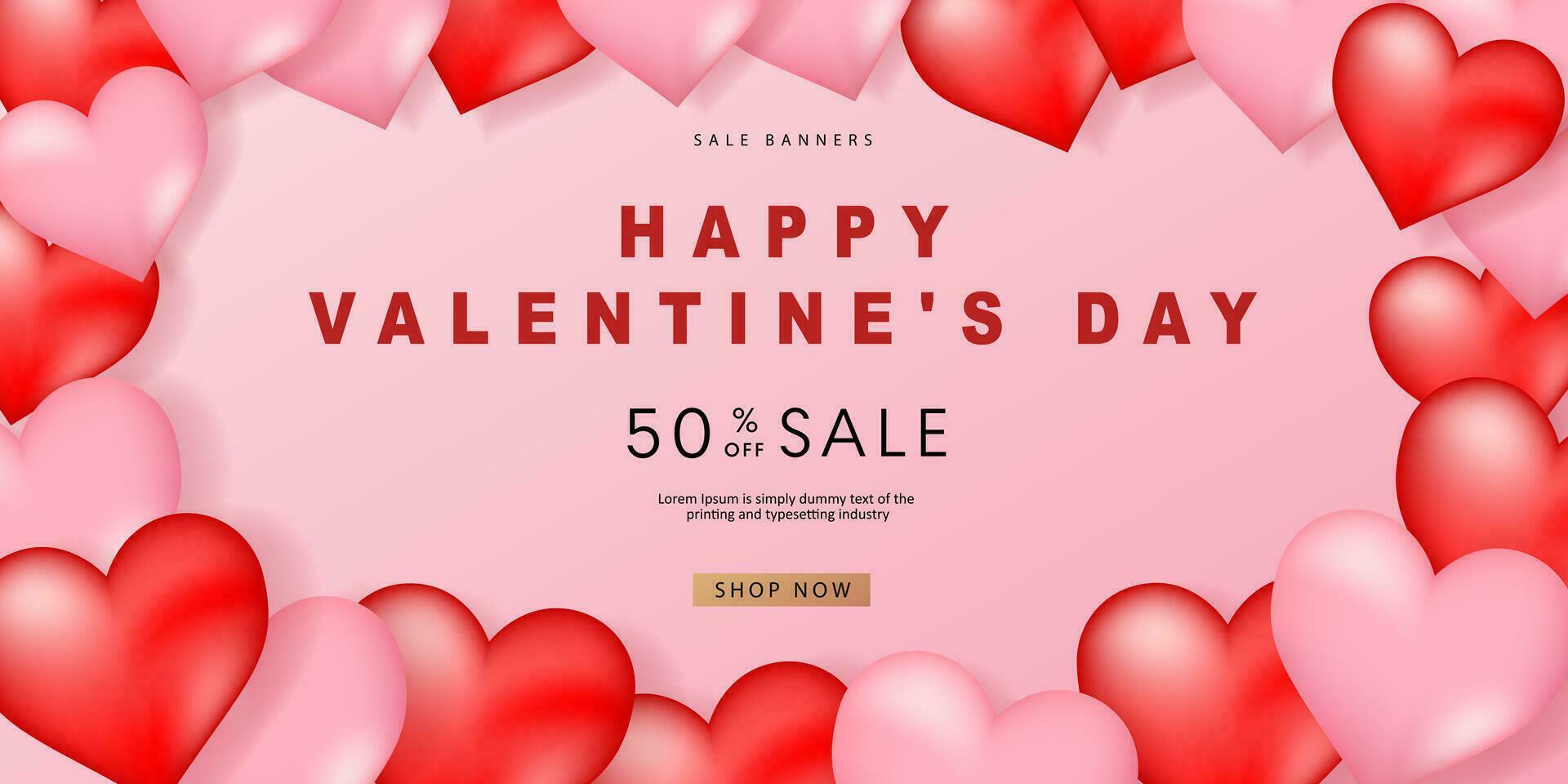 Valentine's day posters set. 3d hearts with place for text. Romantic sale banners templates, vouchers or invitation cards. Vector illustration.