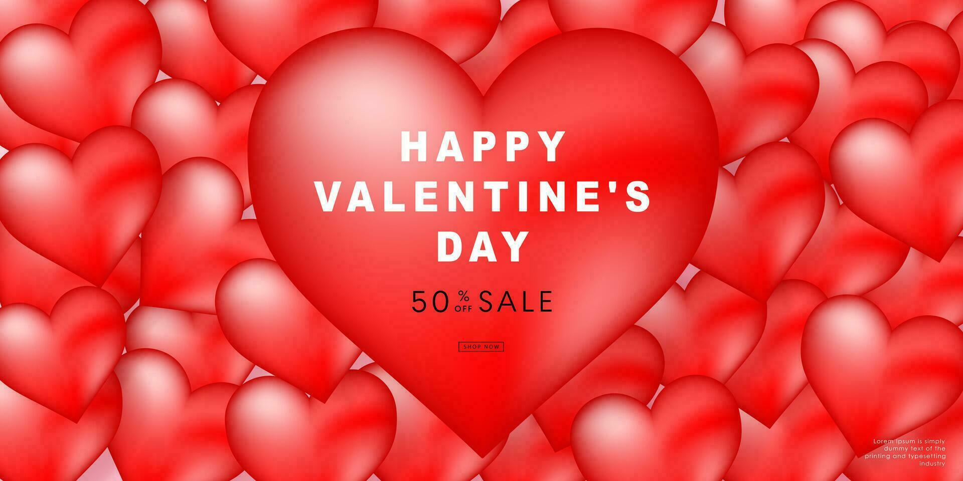 Valentine's day posters set. 3d hearts with place for text. Romantic sale banners templates, vouchers or invitation cards. Vector illustration.