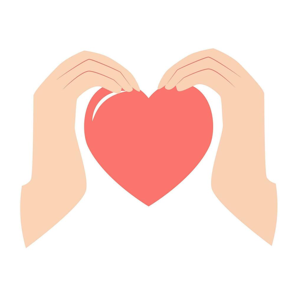 Hand heart. Making heart sign with both hands. Expressions love to you, message of love hand gesture. Cute vector illustration in flat style.