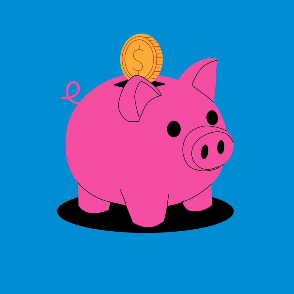 Piggy bank hand drawn vector illustrations. Piggy with gold coins. Savings and money storage. Symbol of profit and growth.